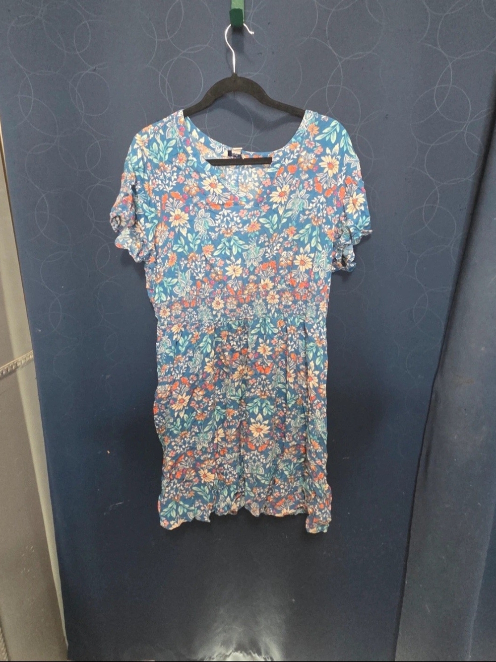 Blue Floral Short-Sleeve Casual Dress